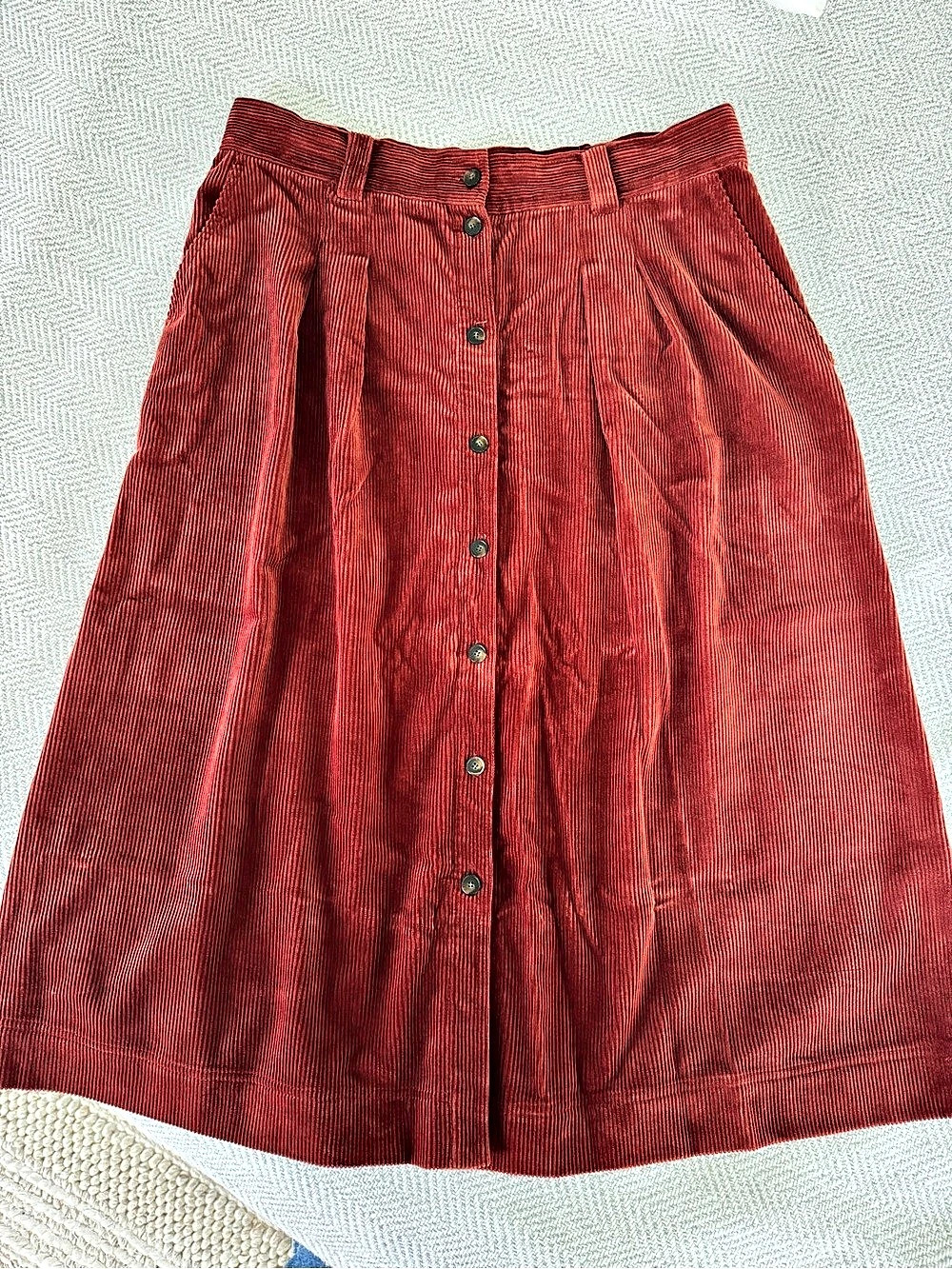 Sézane Clarine Skirt Corduroy Button-Front Midi Red Size 44/US 12 - Picture 3 of 6